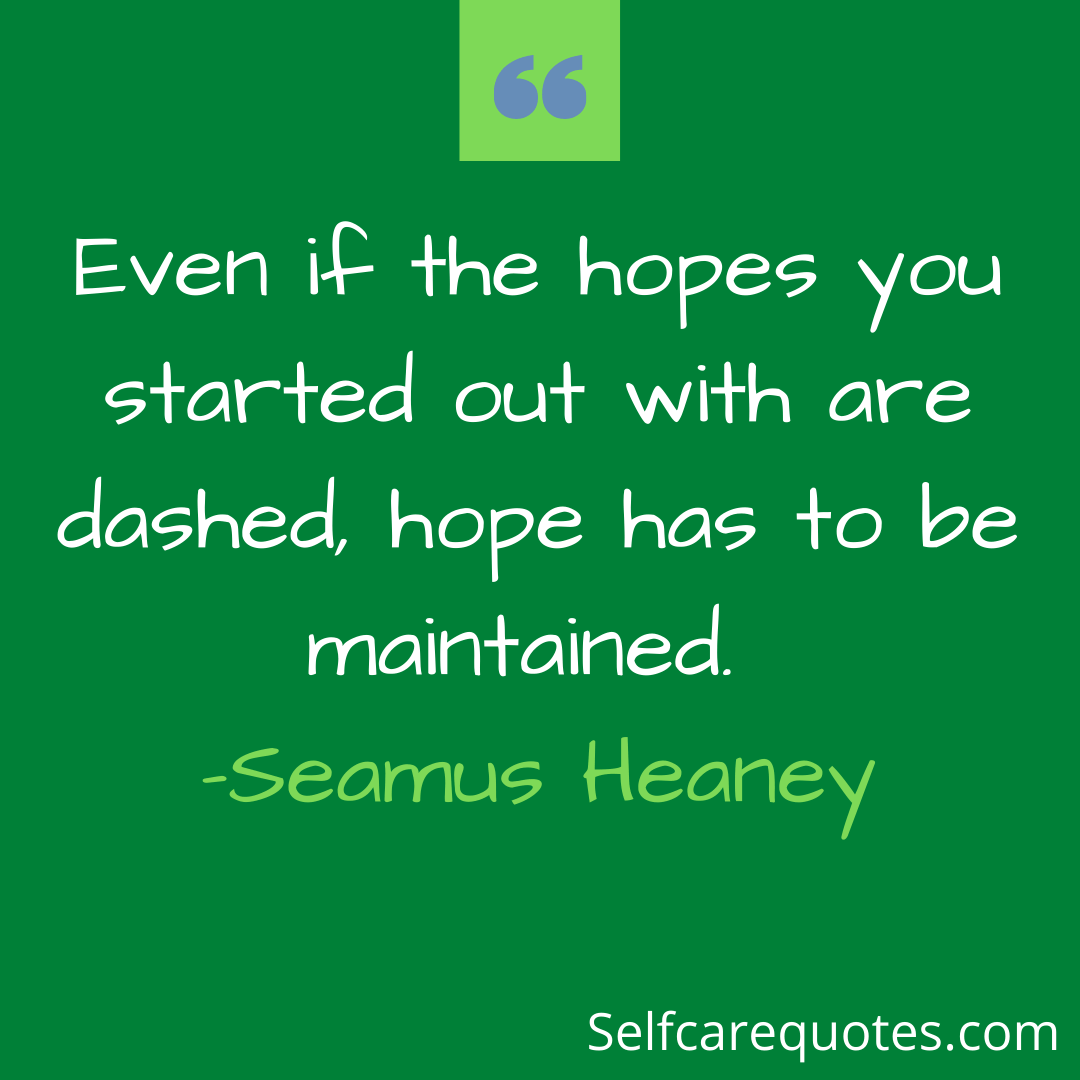 Even if the hopes you started out with are dashed, hope has to be maintained. -Seamus Heaney