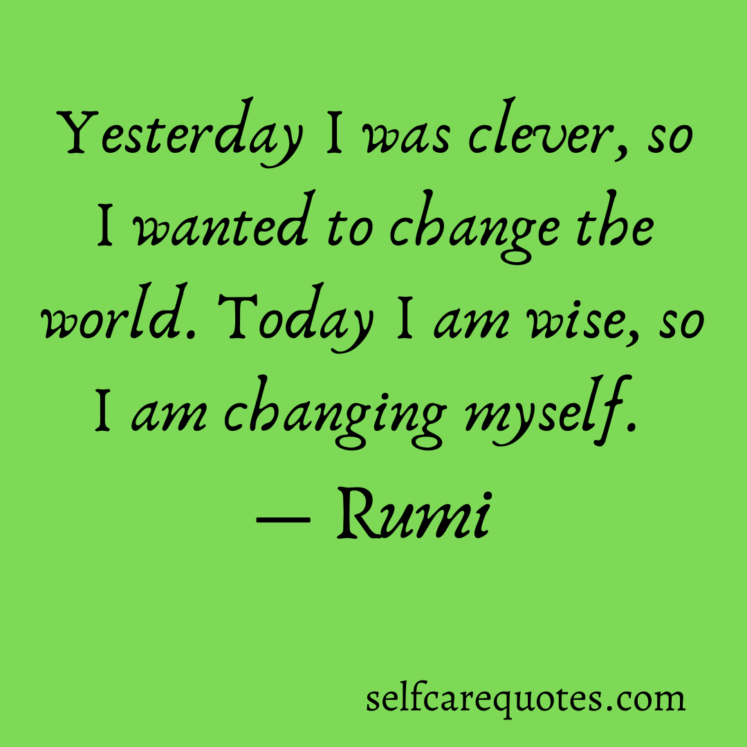 Yesterday I was clever, so I wanted to change the world. Today I am wise, so I am changing myself.-Rumi