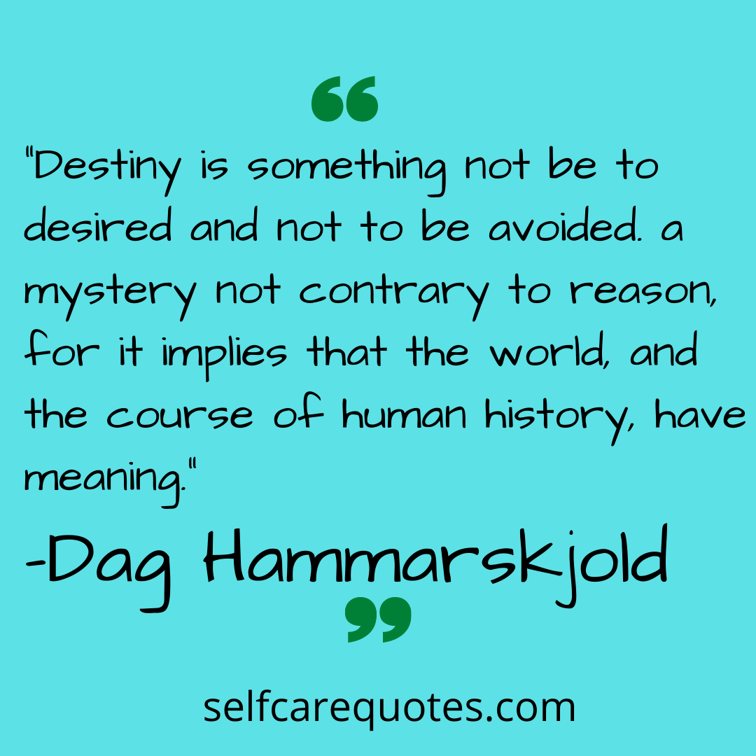 Destiny is something not be to desired and not to be avoided. a mystery not contrary to reason, for it implies that the world, and the course of human history, have meaning.” – Dag Hammarskjold