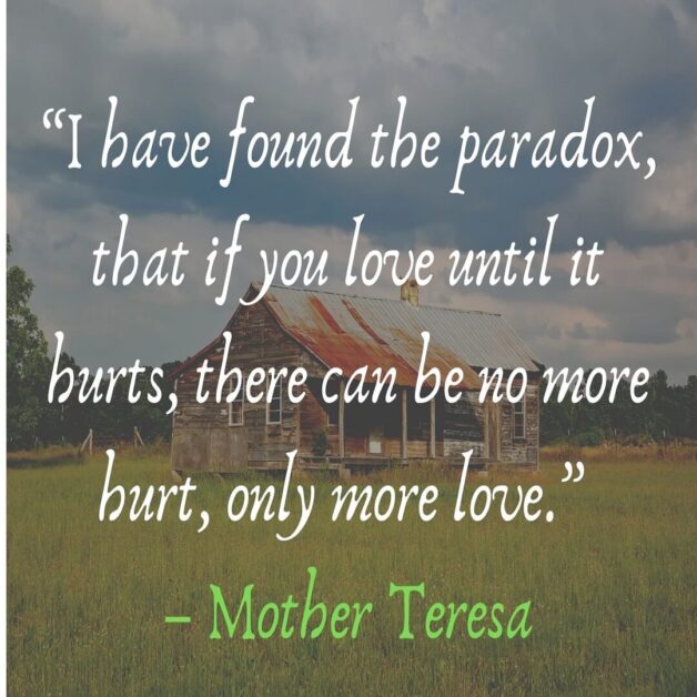 “I have found the paradox, that if you love until it hurts, there can be no more hurt, only more love.” – Mother Teresa