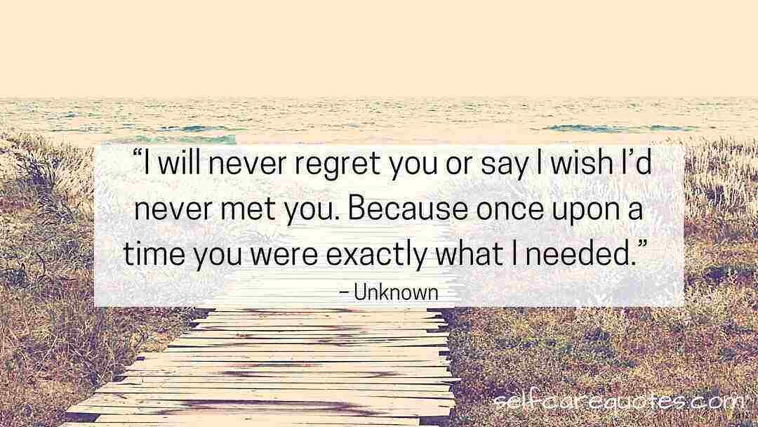 “I will never regret you or say I wish I’d never met you. Because once upon a time you were exactly what I needed.” – Unknown