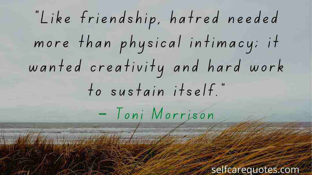 “Like friendship, hatred needed more than physical intimacy; it wanted creativity and hard work to sustain itself.”– Toni Morrison