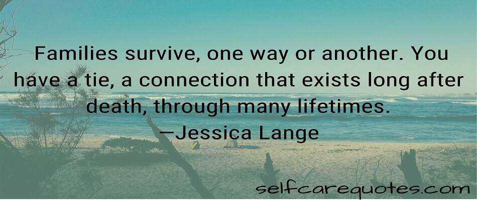 Families survive, one way or another. You have a tie, a connection that exists long after death, through many lifetimes.—Jessica Lange