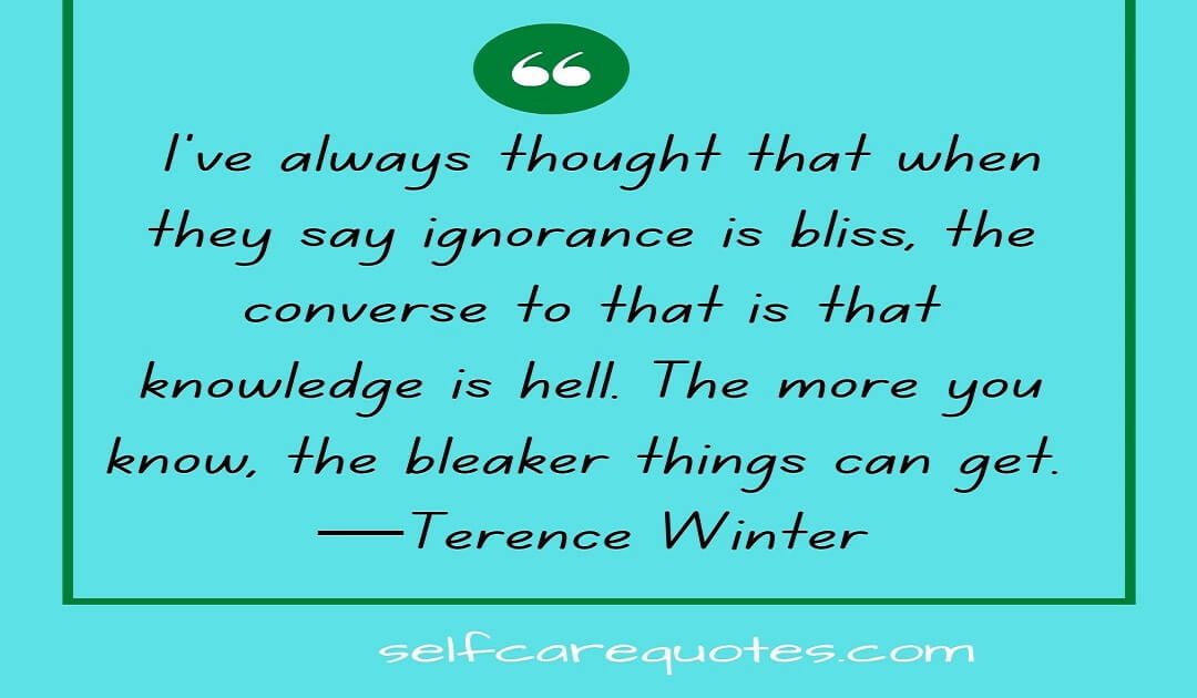I've always thought that when they say ignorance is bliss, the converse to that is that knowledge is hell. The more you know, the bleaker things can get. —Terence Winter