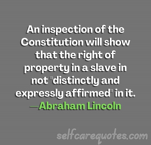 An inspection of the Constitution will show that the right of property in a slave in not "distinctly and expressly affirmed" in it.—Abraham Lincoln