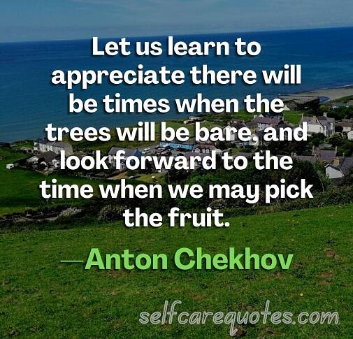 Let us learn to appreciate there will be times when the trees will be bare, and look forward to the time when we may pick the fruit.—Anton Chekhov