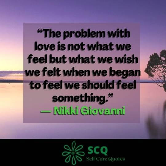“The problem with love is not what we feel but what we wish we felt when we began to feel we should feel something.”― Nikki Giovanni